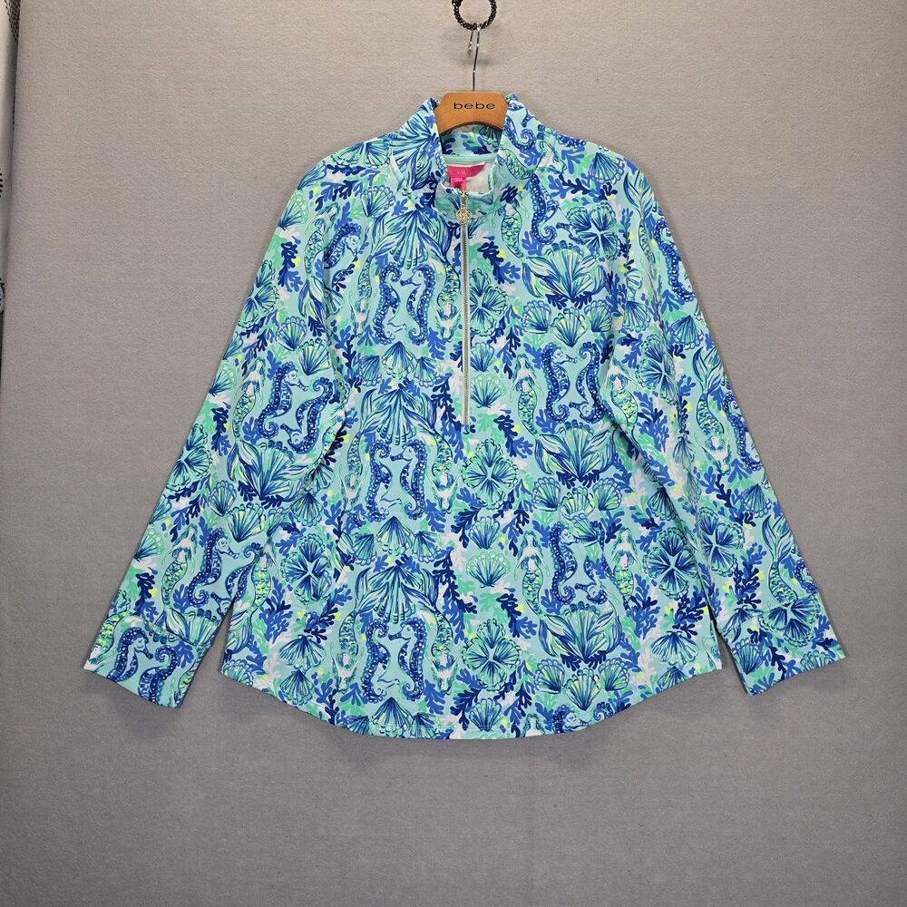 Lilly Pulitzer Skipper Popover UPF 50+ Seeing Double Sea Glass Aqua Size XL New - Picture 2 of 14